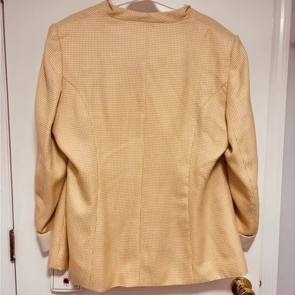 Women's Yellow and Gold Blazer with White Satin Accents - Picture 3 of 7
